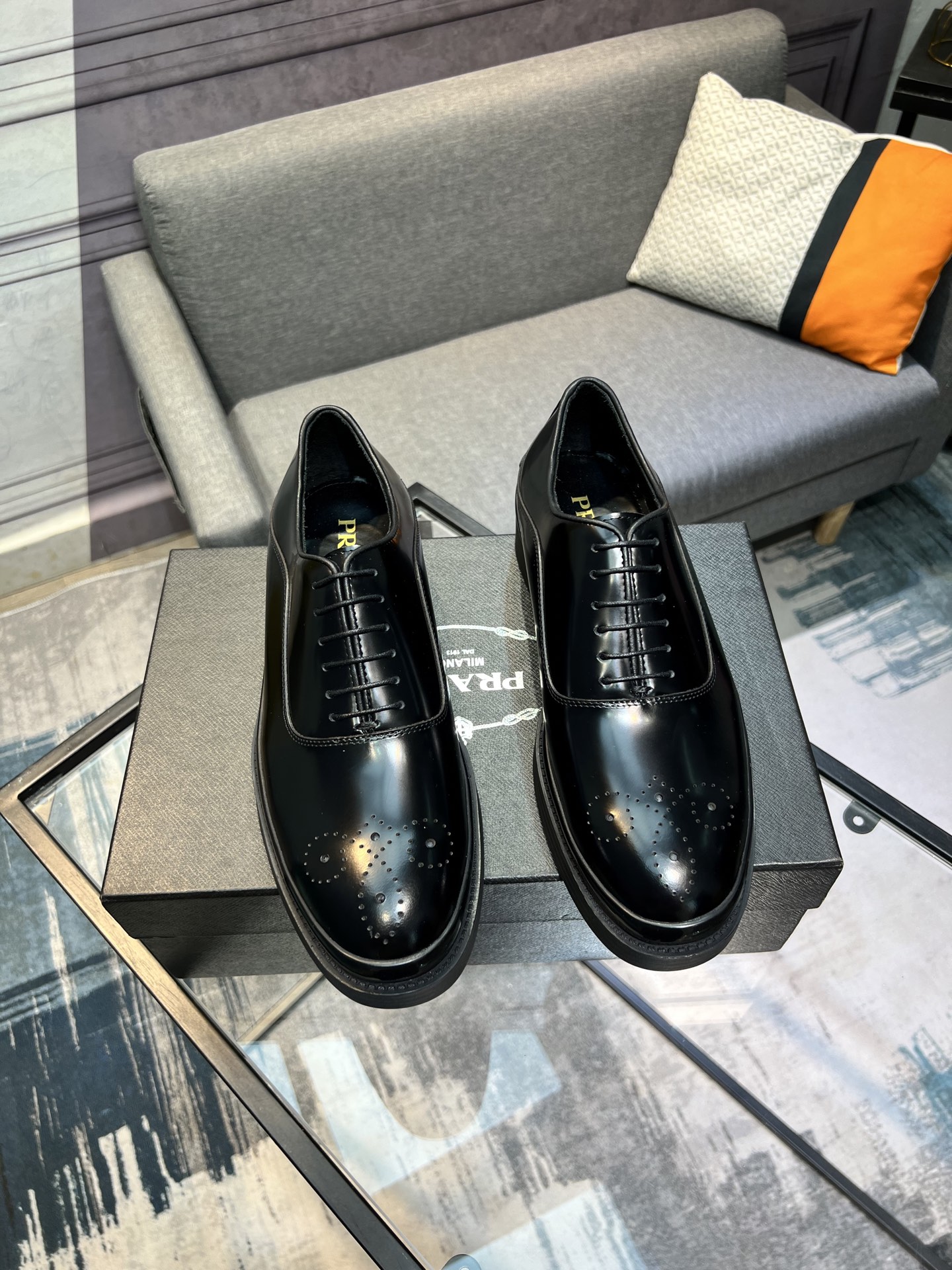 Prada Men's Polished Leather Oxford Dress Shoes, Lace-up, Size 39-44 5 i1744645003458 8829 0 3