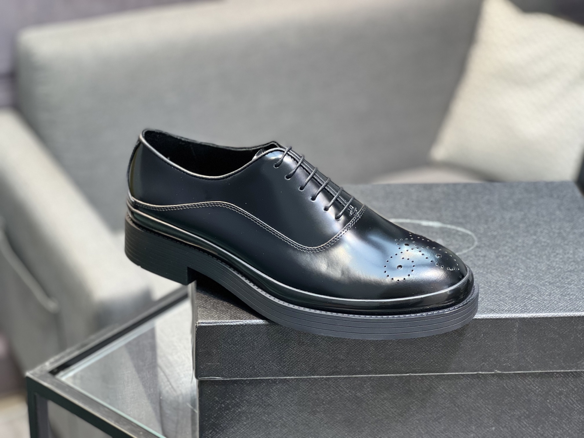 Prada Men's Polished Leather Oxford Dress Shoes, Lace-up, Size 39-44 10 i1744645004621 9464 0 8