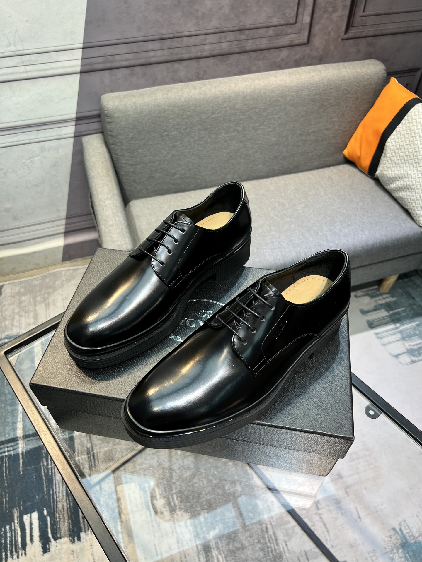 Prada Men's Polished Leather Lace-Up Oxford Dress Shoes, Black, Size 39-44 3 i1744645111262 3116 0 1