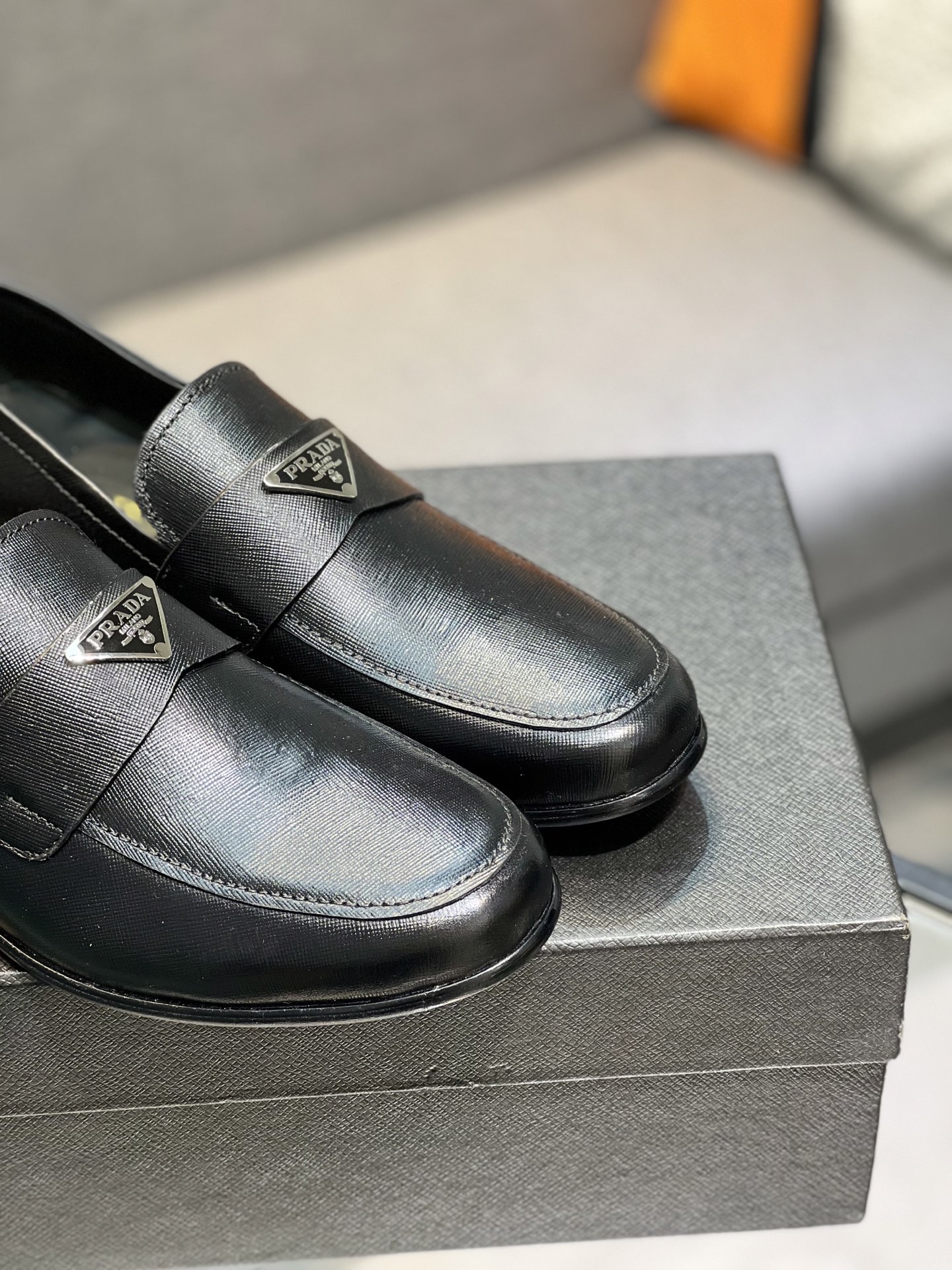 Prada Men's Polished Leather Loafers with Metal Logo | Slip-On Style 9 i1744645155730 6294 0 7