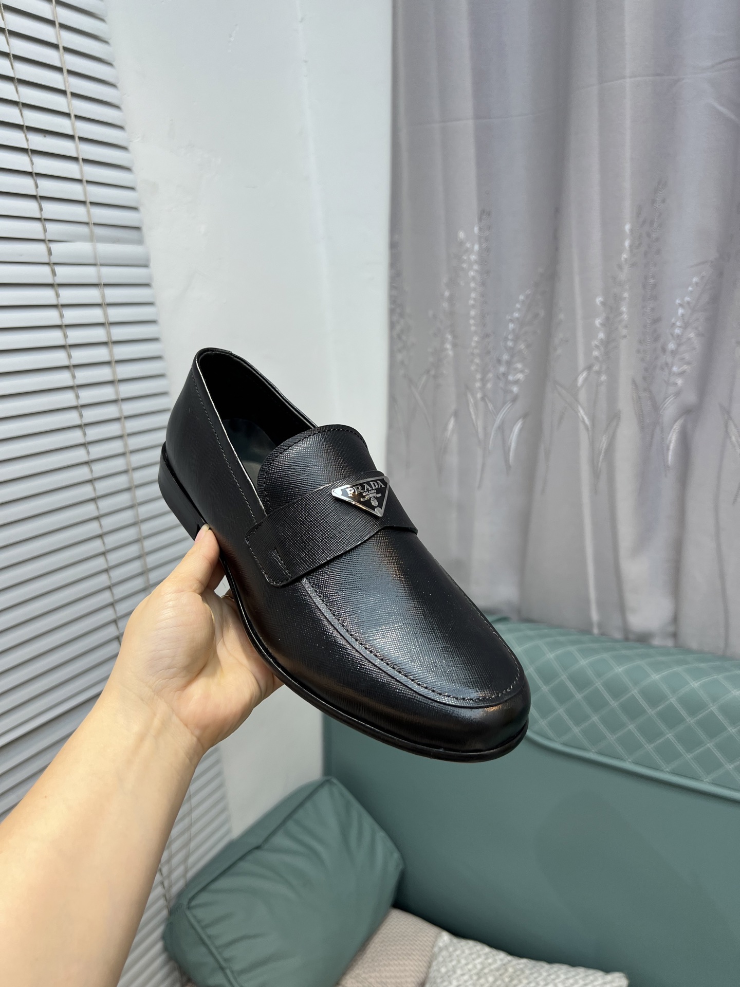 Prada Men's Polished Leather Loafers with Metal Logo | Slip-On Style 6 i1744645155898 5544 0 4
