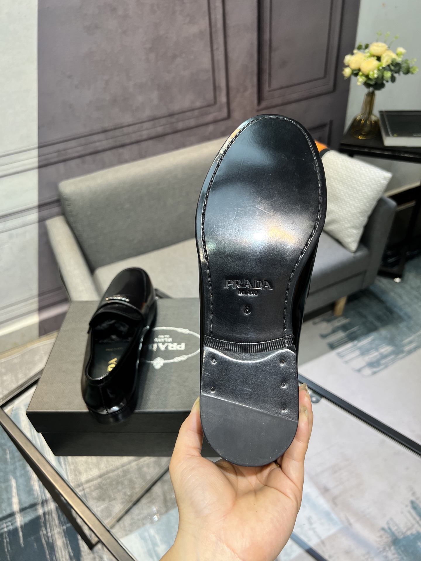 Prada Men's Polished Leather Loafers with Classic Penny Bar and Logo Detail 7 i1744645186896 7438 0 5