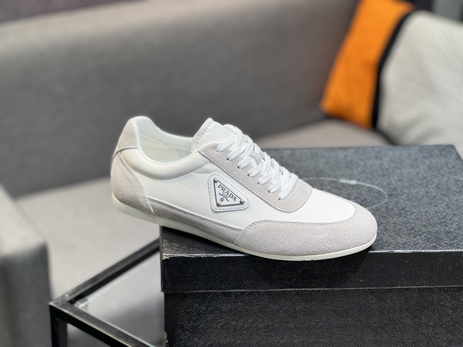 Prada Men's White Leather & Suede Low-Top Sneakers, Size 38-44 10 i1744817545439 4110 0 8