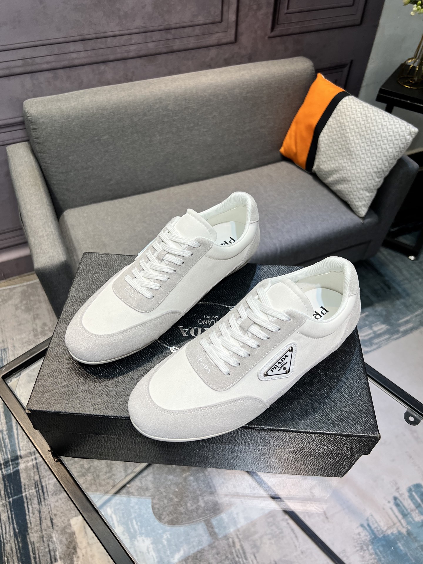 Prada Men's White Leather & Suede Low-Top Sneakers, Size 38-44 3 i1744817545704 4400 0 1