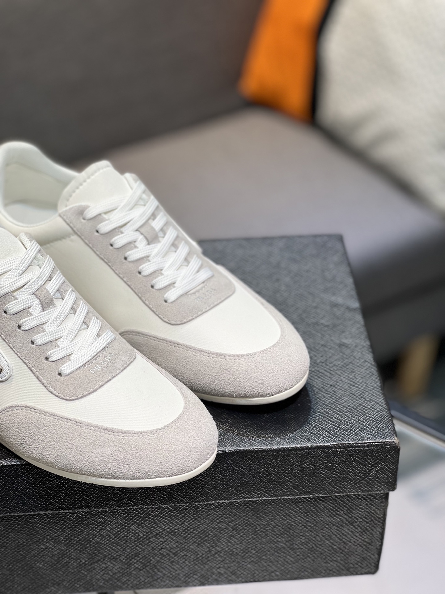 Prada Men's White Leather & Suede Low-Top Sneakers, Size 38-44 9 i1744817546723 4789 0 7