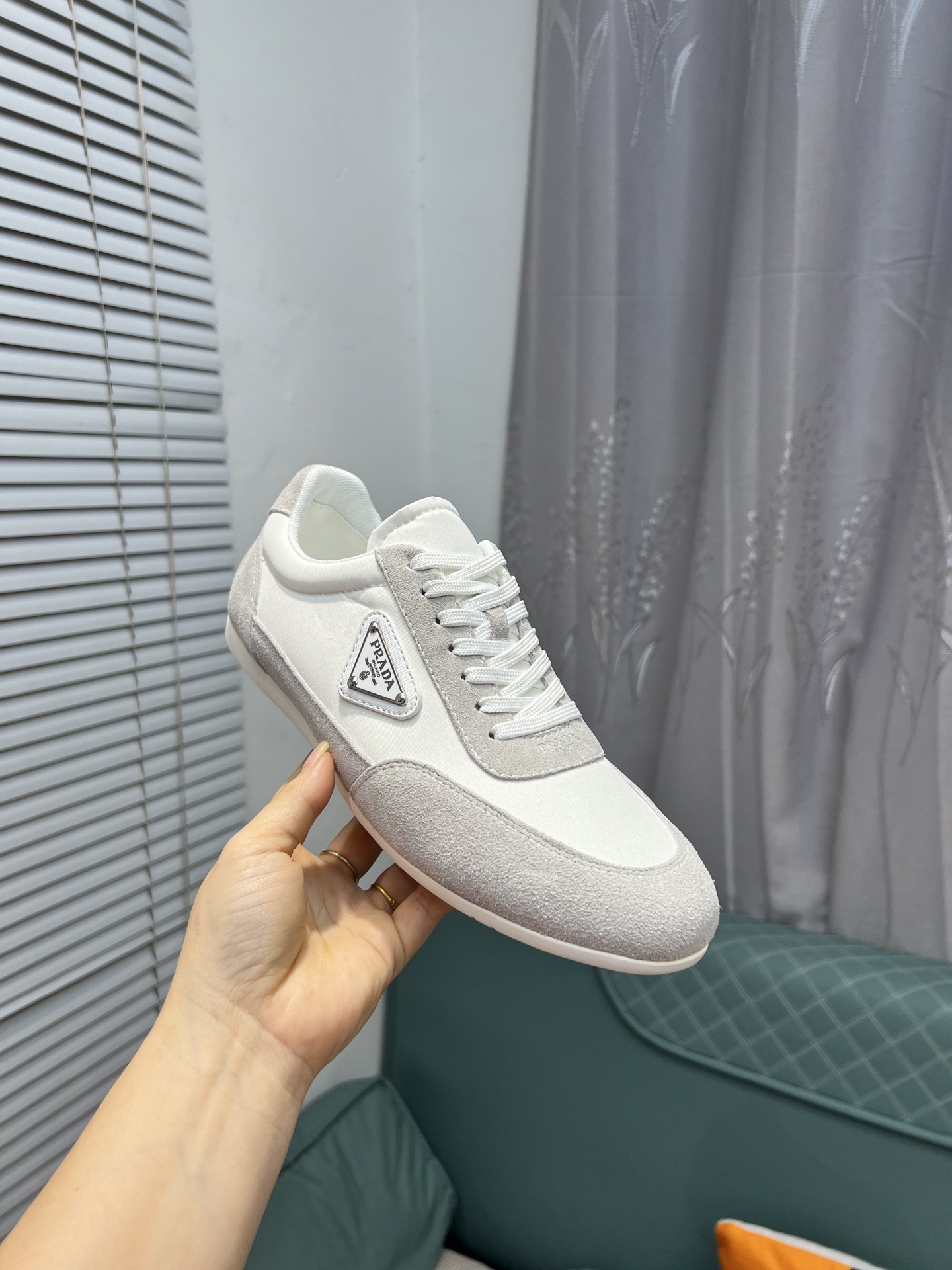 Prada Men's White Leather & Suede Low-Top Sneakers, Size 38-44 6 i1744817546765 8549 0 4