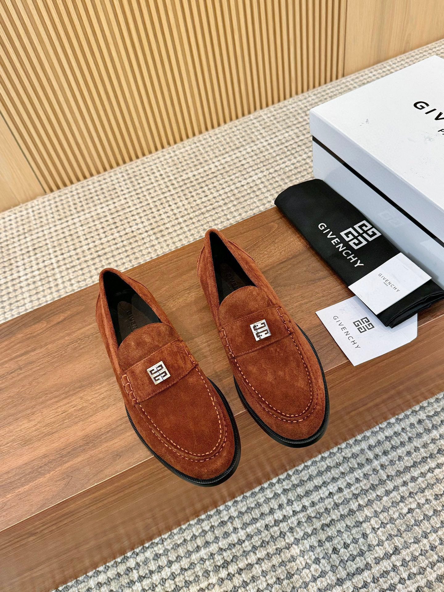 Givenchy Men's Suede Leather Loafers with Metal Logo Accent 1 Givenchy Men's Suede Leather Loafers with Metal Logo Accent