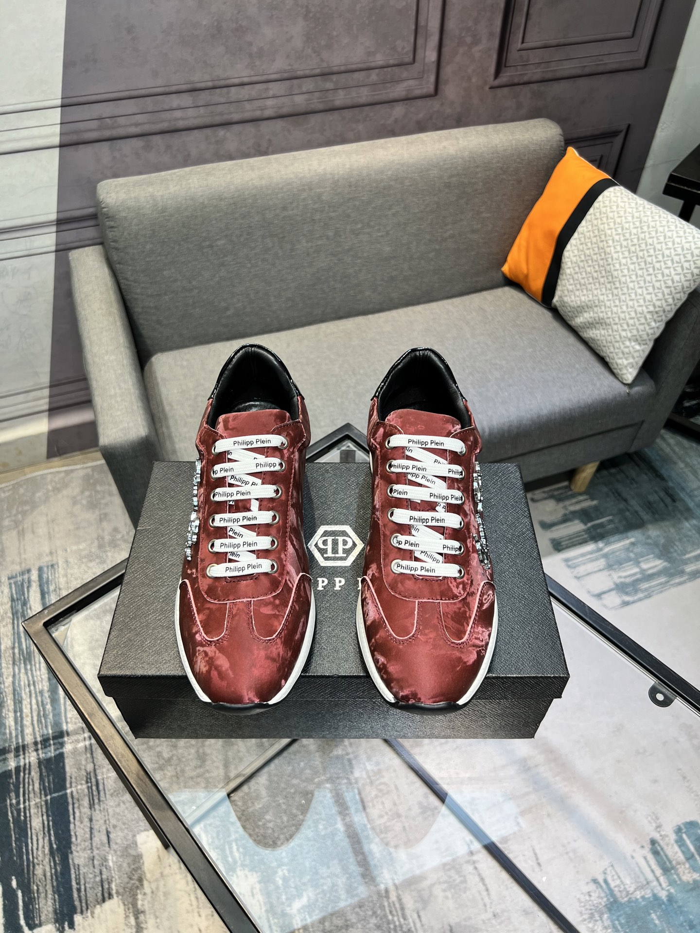 Philipp Plein Men's Red Leather Sneakers, Designer Fashion Shoes 2 i1745510024516 1089 0 0