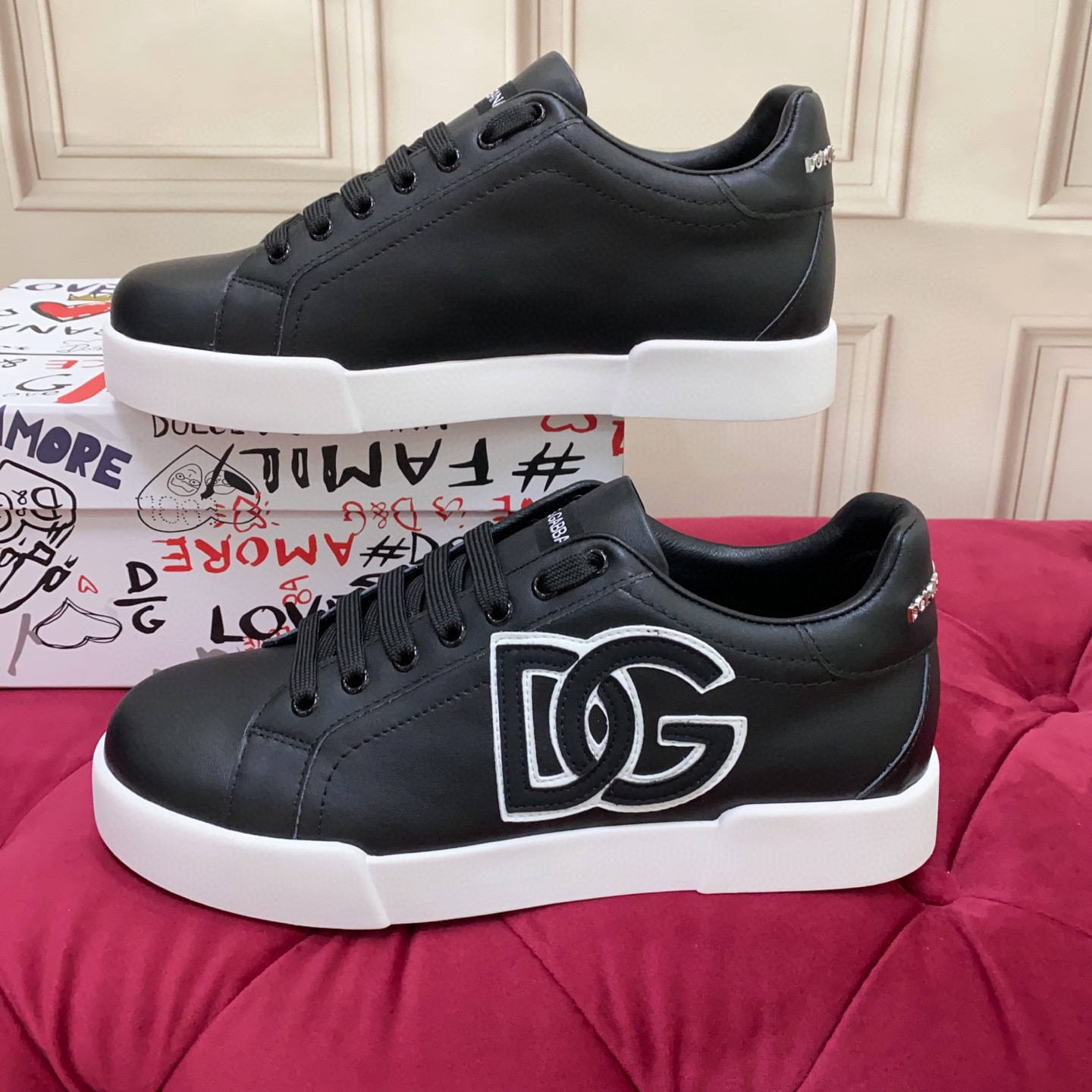 Dolce & Gabbana 2024 Black Leather Sneakers With White Logo and Sole 3 i1745682456111 5613 0 1