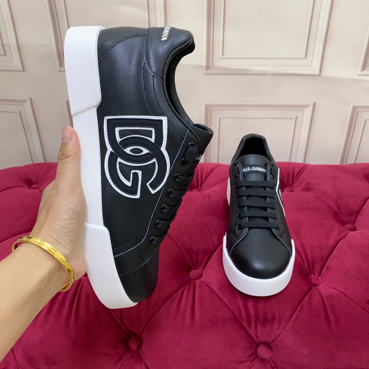 Dolce & Gabbana 2024 Black Leather Sneakers With White Logo and Sole 5 i1745682456660 2928 0 3