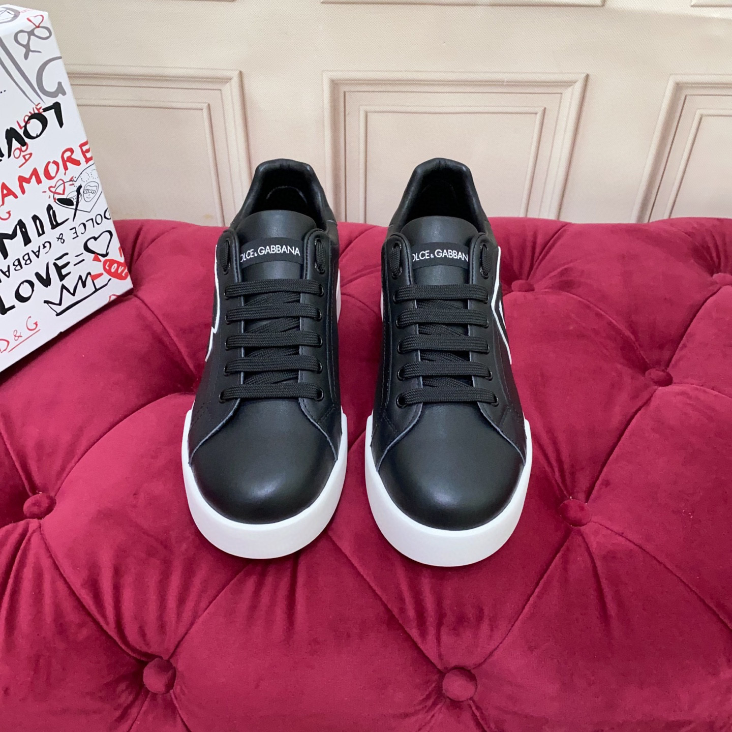 Dolce & Gabbana 2024 Black Leather Sneakers With White Logo and Sole 4 i1745682456660 7046 0 2