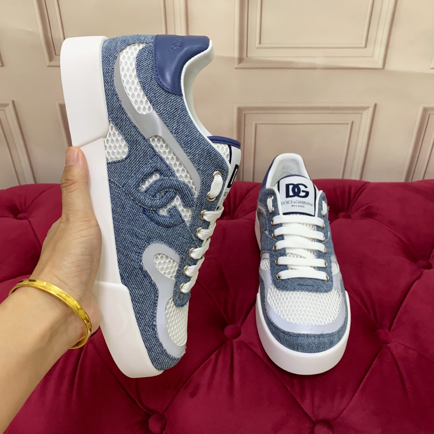Dolce & Gabbana Denim Sneakers with Leather Accents - Stylish & Comfortable 6 i1745682524666 1082 0 4