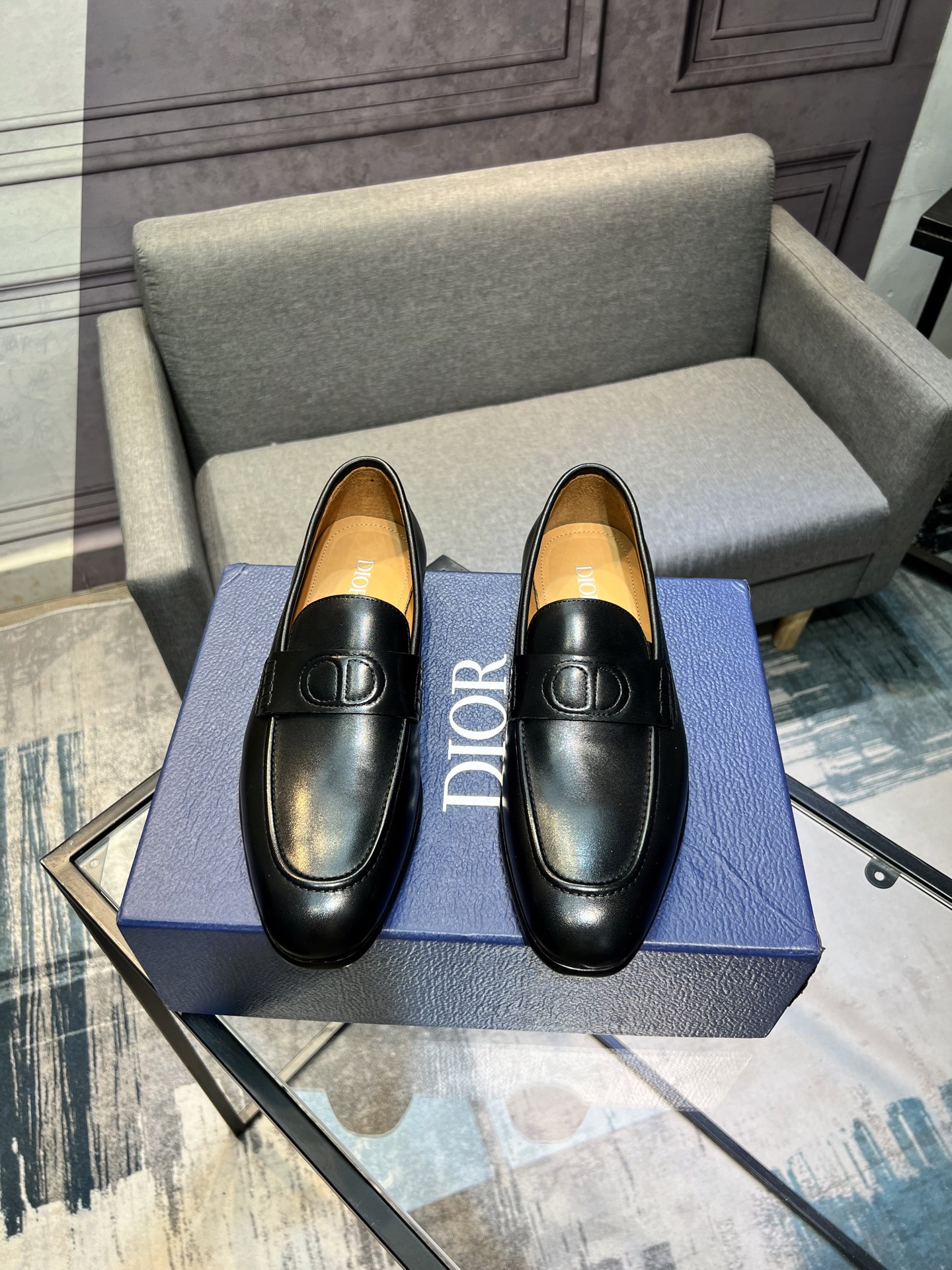 Diorr Men's Black Leather Loafers with Iconic CD Buckle, Italian Craftsmanship