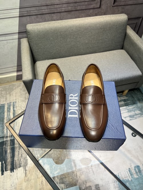 Dior Men's Brown Leather Loafers with CD Buckle - Italian Craftsmanship 1 Dior Men's Brown Leather Loafers with CD Buckle - Italian Craftsmanship