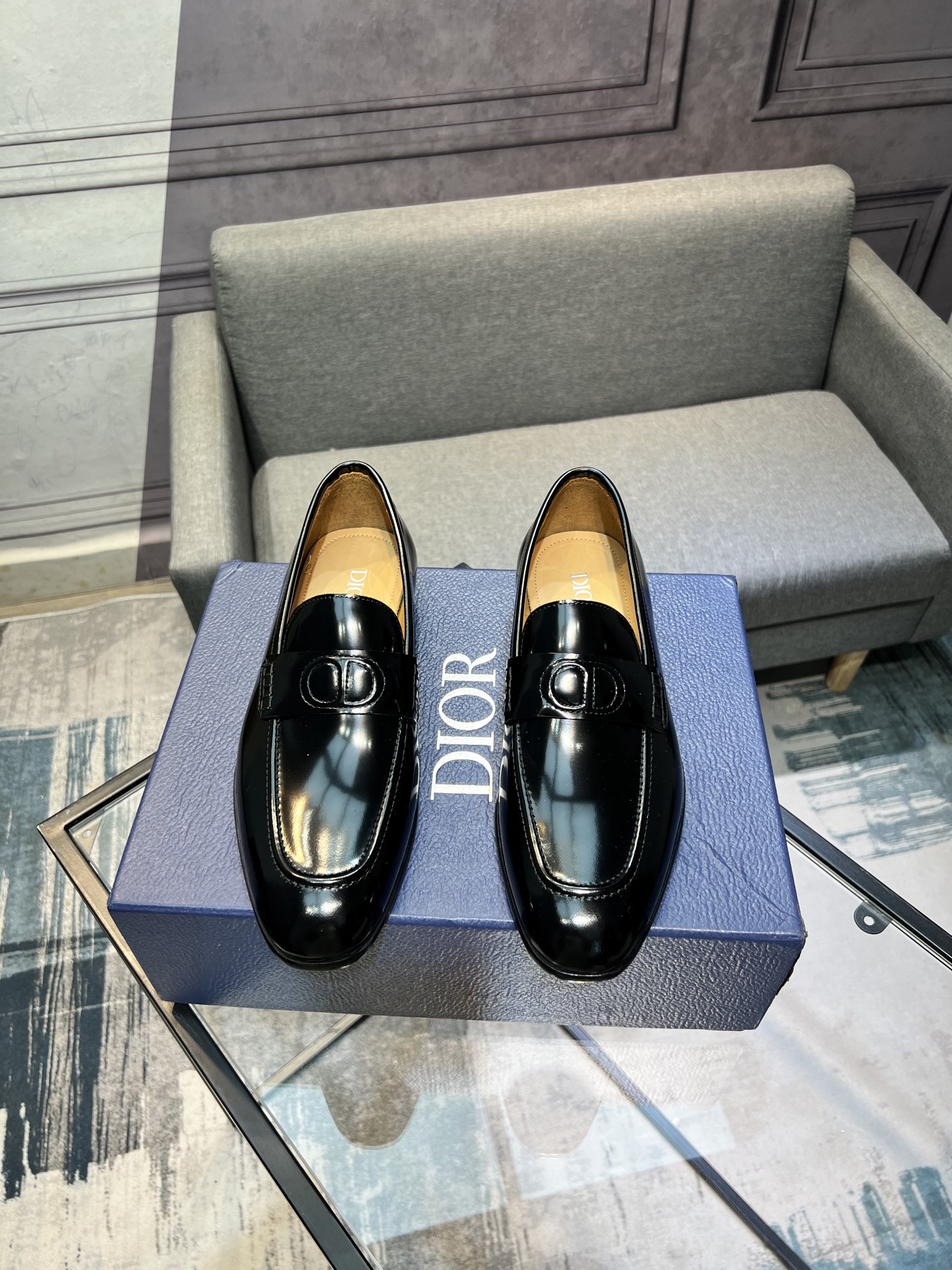 Dior Men's Black Leather Loafers with Signature Buckle Detail, Size 39-44