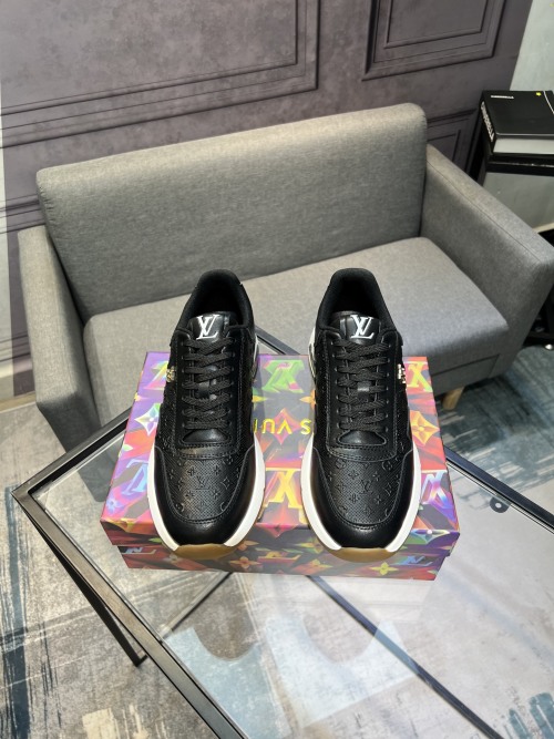 Louis Vuitton Men's Black Leather Casual Sneakers with Rubber Sole, Size 38-45 1 Louis Vuitton Men's Black Leather Casual Sneakers with Rubber Sole, Size 38-45