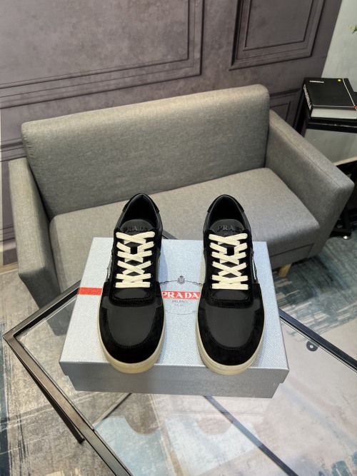 Prada Men's Suede and Leather Trim Sneakers Black Lace-Up, Sizes 38-45 1 Prada Men's Suede and Leather Trim Sneakers Black Lace-Up, Sizes 38-45