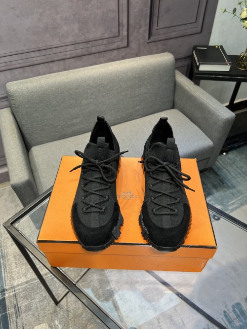 Hermes Men's Black Leather and Suede Lace-Up Sneakers - Size 38-44 1 Hermes Men's Black Leather and Suede Lace-Up Sneakers - Size 38-44