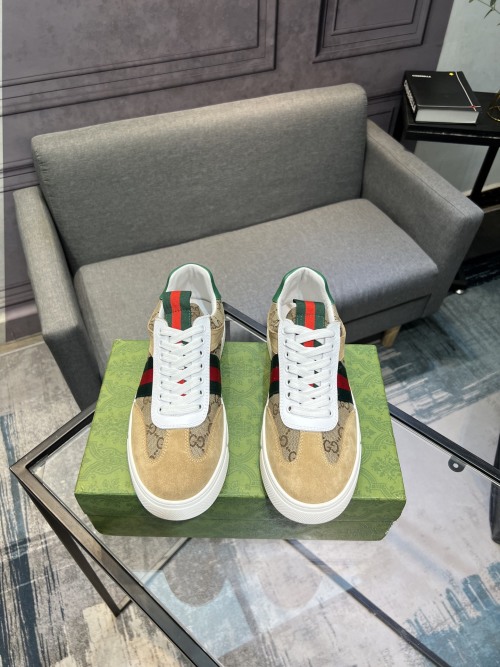 Gucci Men's Ace Sneakers with Signature Web Stripe Brown Leather