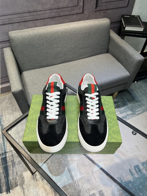 Gucci Men's Ace Sneaker Black Leather with Web stripe, Size 38-44 1 Gucci Men's Ace Sneaker Black Leather with Web stripe, Size 38-44