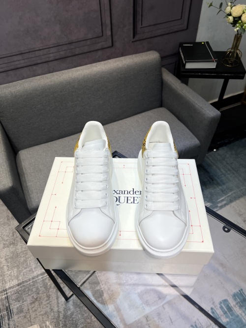Alexander McQueen White Leather Sneakers with Gold Heel Detail 1 Alexander McQueen White Leather Sneakers with Gold Heel Detail