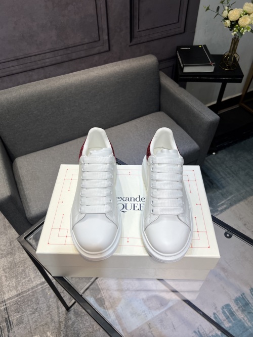 Alexander McQueen White Leather Sneakers with Burgundy Heel Detail 1 Alexander McQueen White Leather Sneakers with Burgundy Heel Detail