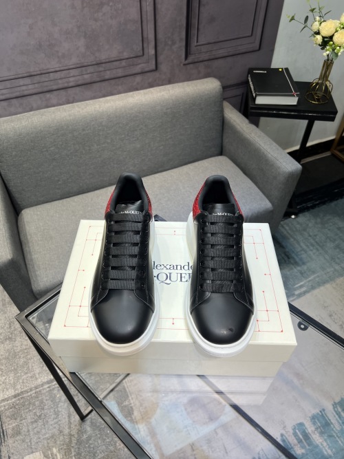 Alexander McQueen Leather Sneakers with Red Glitter Heel Tab