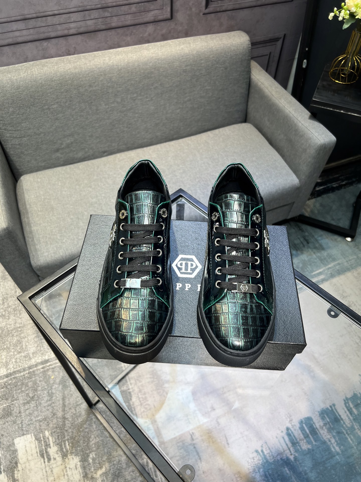 Philipp Plein Zapatillas Bajas de Cuero con Diseño de Cocodrilo para Hombre