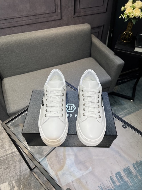 Philipp Plein Men's White Leather Low-Top Sneakers Lace-up Casual Shoes 1 Philipp Plein Men's White Leather Low-Top Sneakers Lace-up Casual Shoes