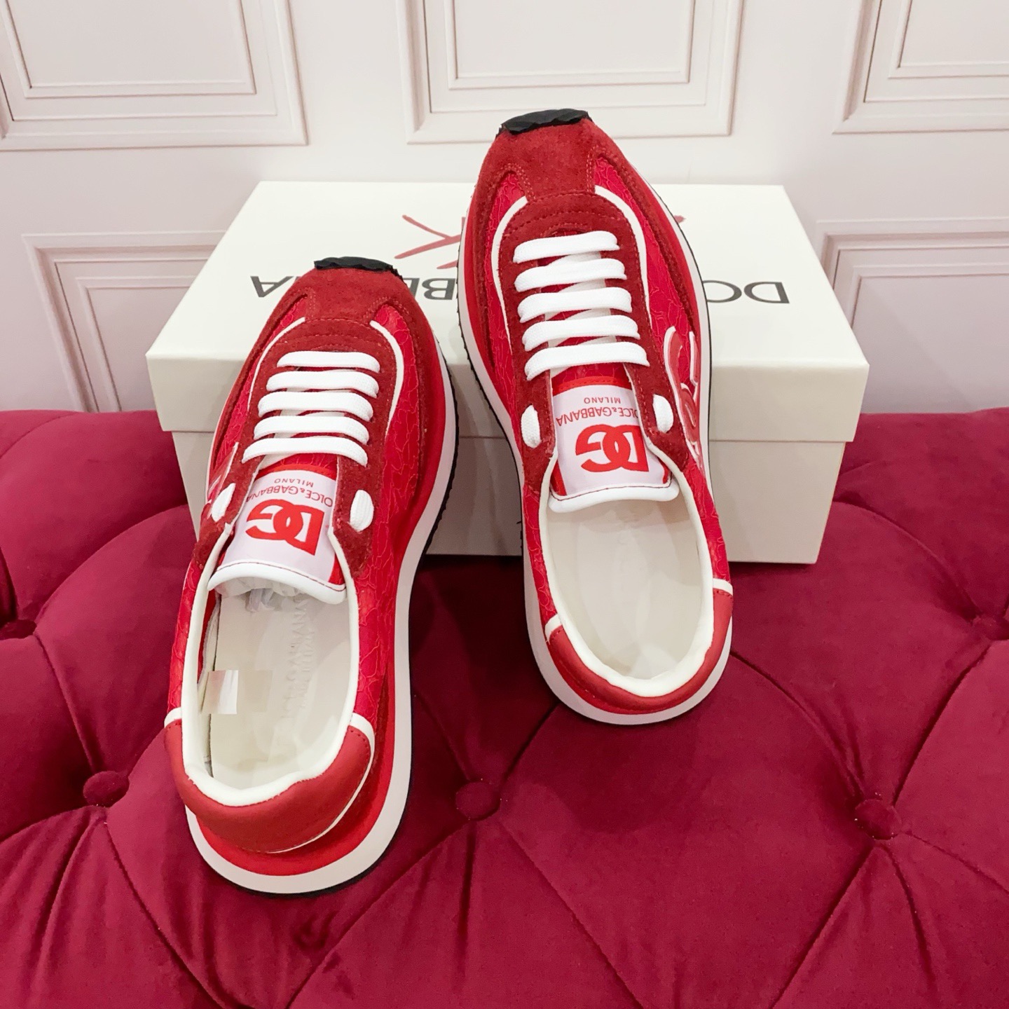 Dolce & Gabbana Red Laced Sneakers for Women, Premium Leather, Size 35-46 8 i1754149352009 7961 0 6