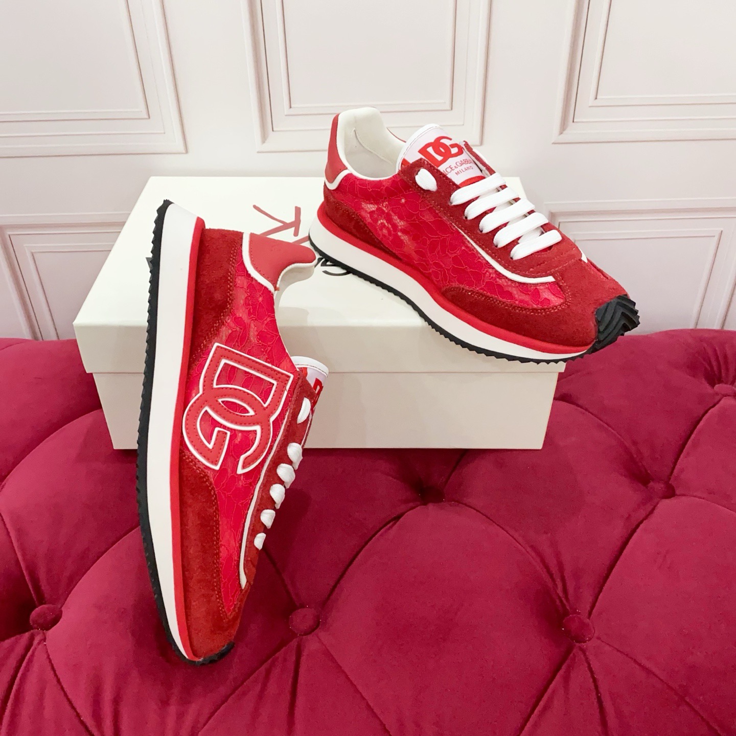 Dolce & Gabbana Red Laced Sneakers for Women, Premium Leather, Size 35-46 9 i1754149352282 7401 0 7