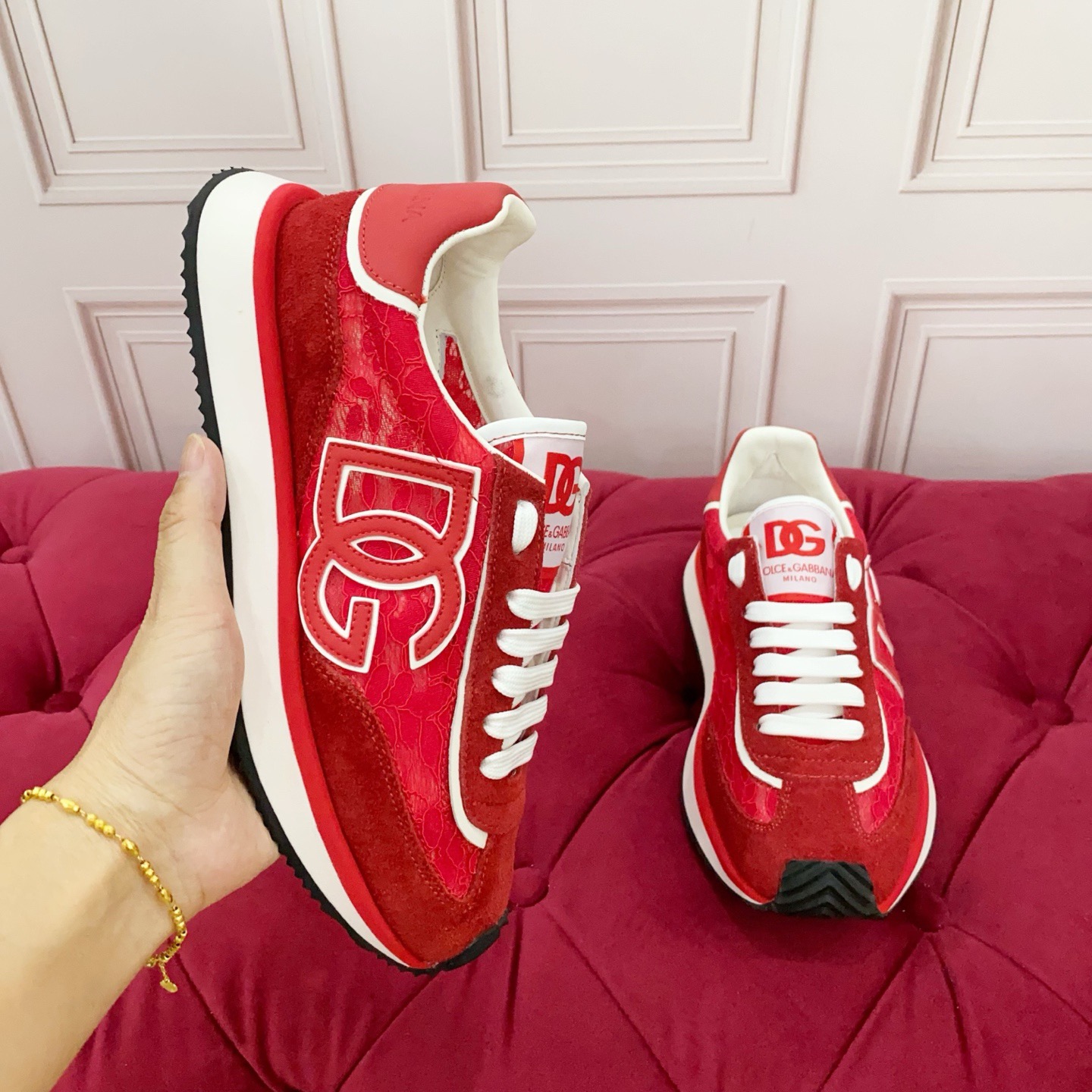Dolce & Gabbana Red Laced Sneakers for Women, Premium Leather, Size 35-46 6 i1754149352283 4561 0 4
