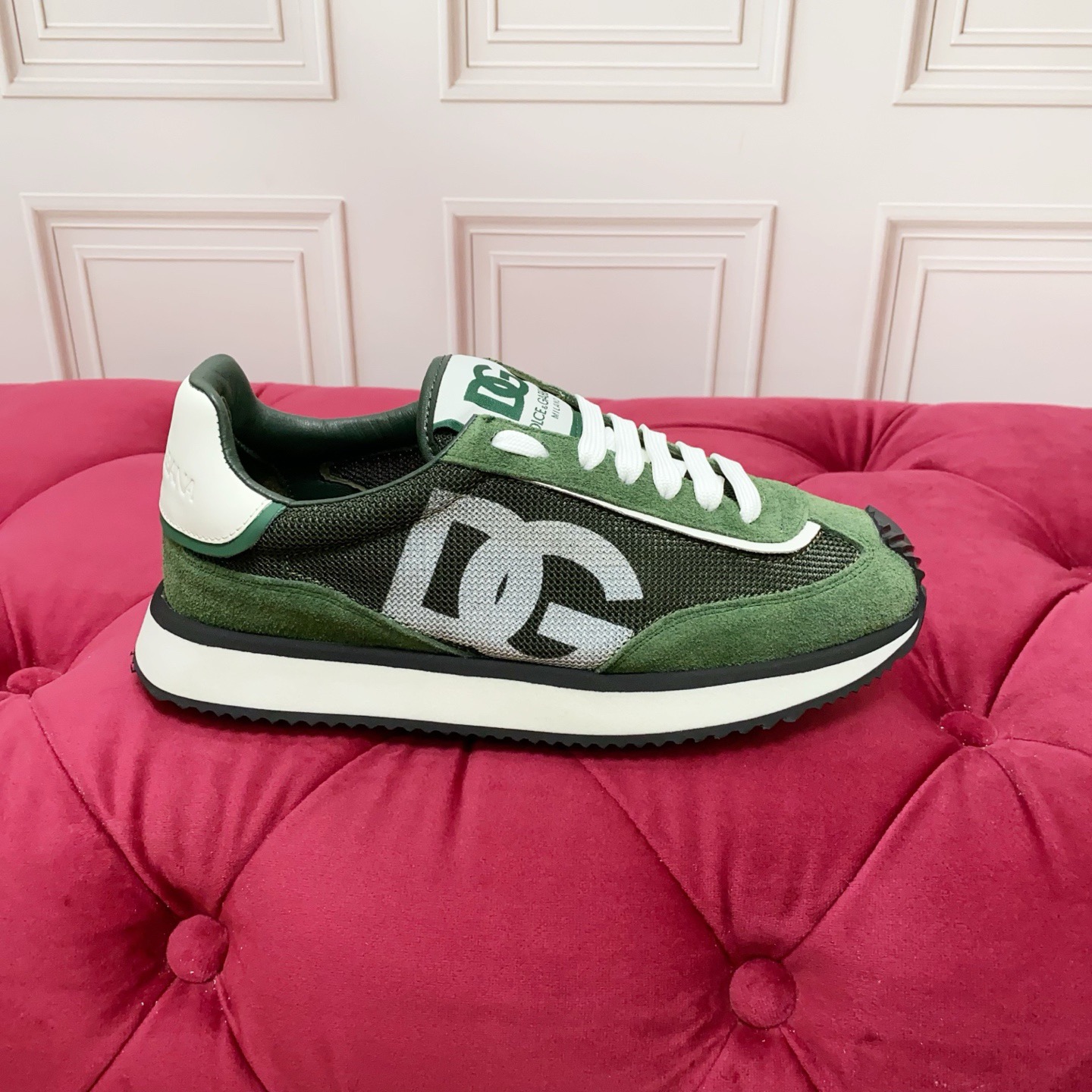 Dolce&Gabbana Green Leather & Mesh Sneakers. Perfect for Couples, Sizes 35-46