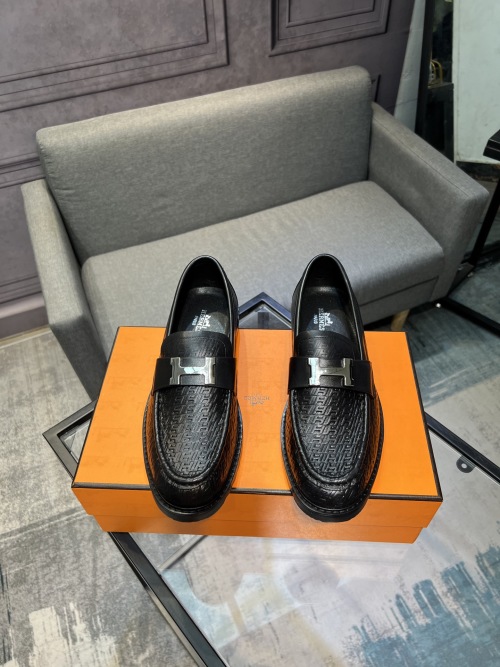 Hermes Men's Black Leather Loafers with Signature Buckle, Sizes 38-44 1 Hermes Men's Black Leather Loafers with Signature Buckle, Sizes 38-44