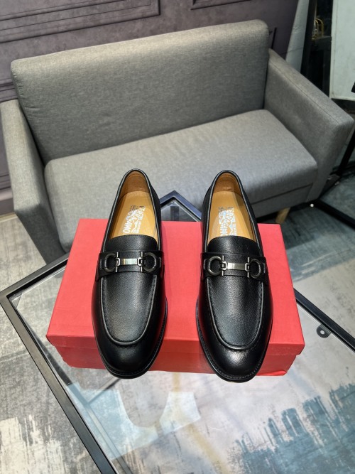 Salvatore Ferragamo Men's Black Leather Loafers with Gancini Ornament 1 Salvatore Ferragamo Men's Black Leather Loafers with Gancini Ornament