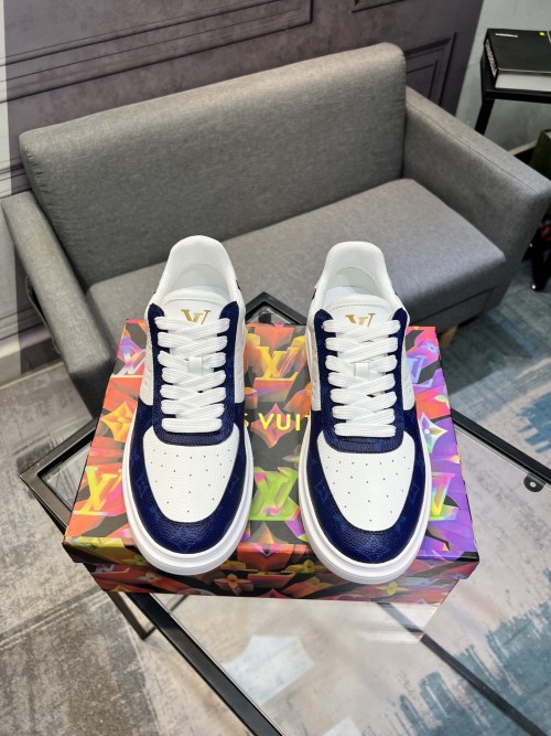 Louis Vuitton Men's Spring/Summer White Leather and Blue Trim Sneakers