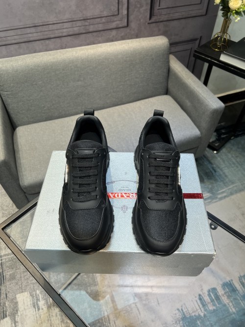 Prada Men's Black Leather and Mesh Lace-Up Sneakers - Stylish and Comfortable 1 Prada Men's Black Leather and Mesh Lace-Up Sneakers - Stylish and Comfortable