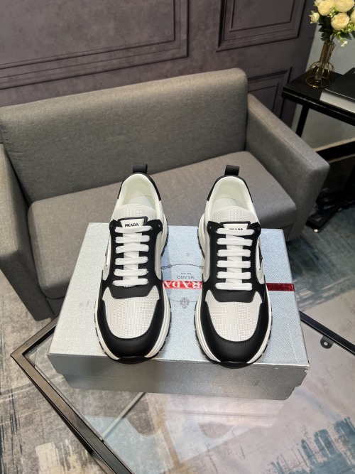 Prada Men's Leather and Mesh Sneakers in Black and White - Iconic Style 1 Prada Men's Leather and Mesh Sneakers in Black and White - Iconic Style