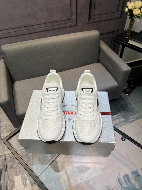 Prada Men's White Leather & Mesh Lace-Up Sneakers 1 Prada Men's White Leather & Mesh Lace-Up Sneakers
