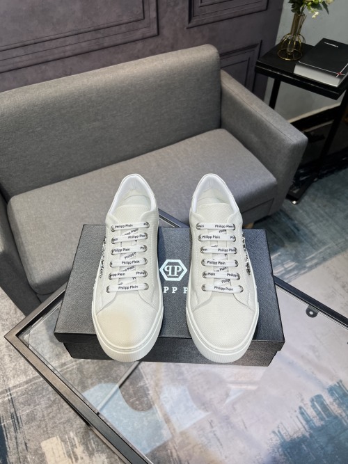 Philipp Plein Men's White Leather Low Top Sneakers Lace-up Casual Shoes 1 Philipp Plein Men's White Leather Low Top Sneakers Lace-up Casual Shoes