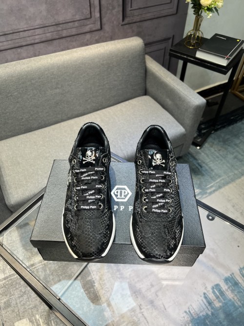 Philipp Plein Men's Black Leather Sneakers with Skull Detail - Size 38-44 1 Philipp Plein Men's Black Leather Sneakers with Skull Detail - Size 38-44