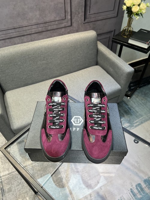 Philipp Plein Men's Burgundy Leather Sneakers Lace-Up Casual Shoes 1 Philipp Plein Men's Burgundy Leather Sneakers Lace-Up Casual Shoes