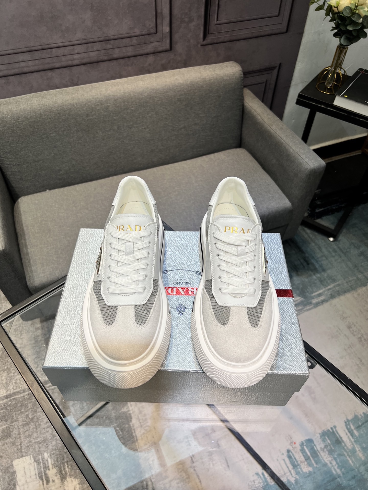 Prada Men's Suede Leather Lace-Up Sneakers - Stylish and Comfortable