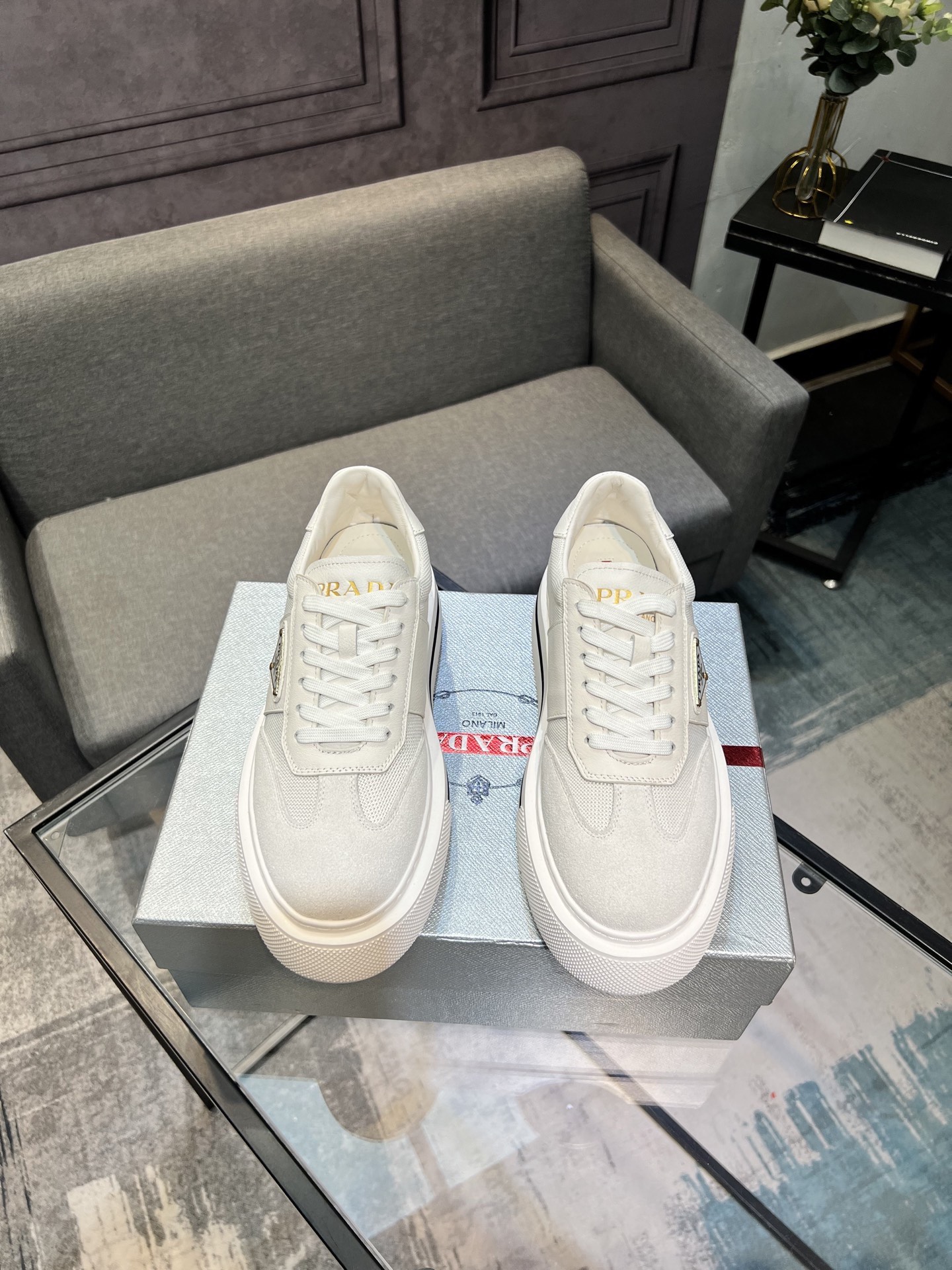 Prada Men's Leather Sneakers Designer Casual Shoes