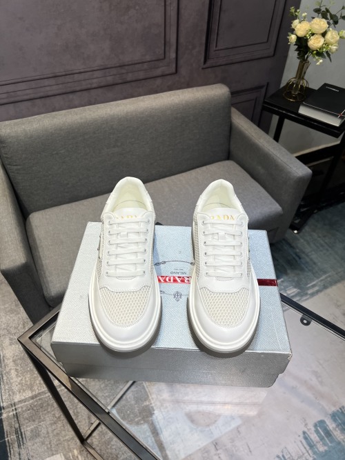 Prada Men's White Leather and Mesh Low-Top Sneakers - Stylish and Breathable 1 Prada Men's White Leather and Mesh Low-Top Sneakers - Stylish and Breathable