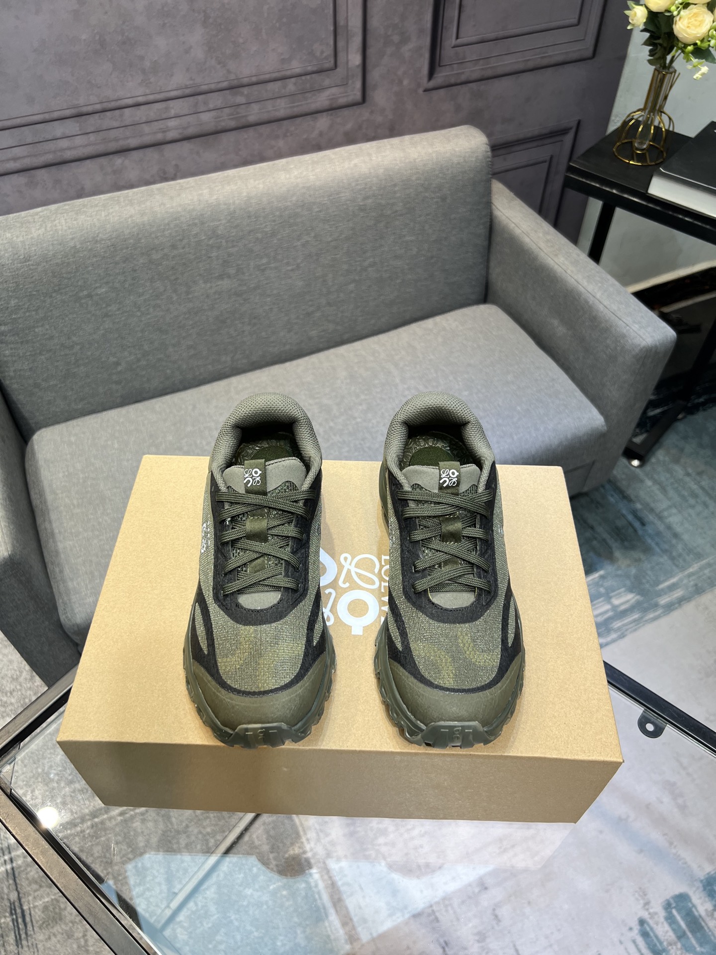 Loewe x On Cloudventure 3.0 Khaki Green Running Shoes, Recycled Polyester