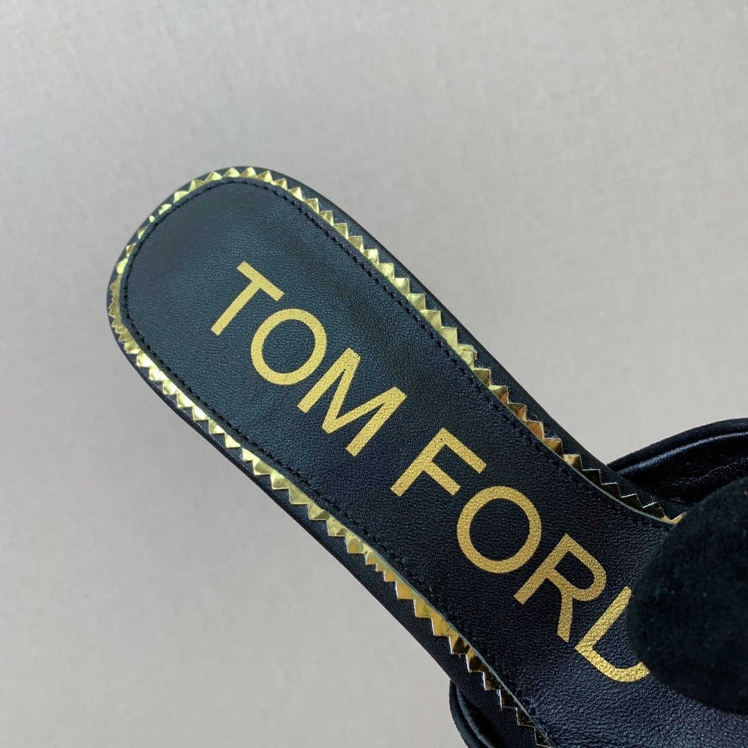 TOMFO*D高跟拖鞋鞋面羊京绒羊皮垫脚真皮大底跟高10.5cm码数35-39404142定制不退换