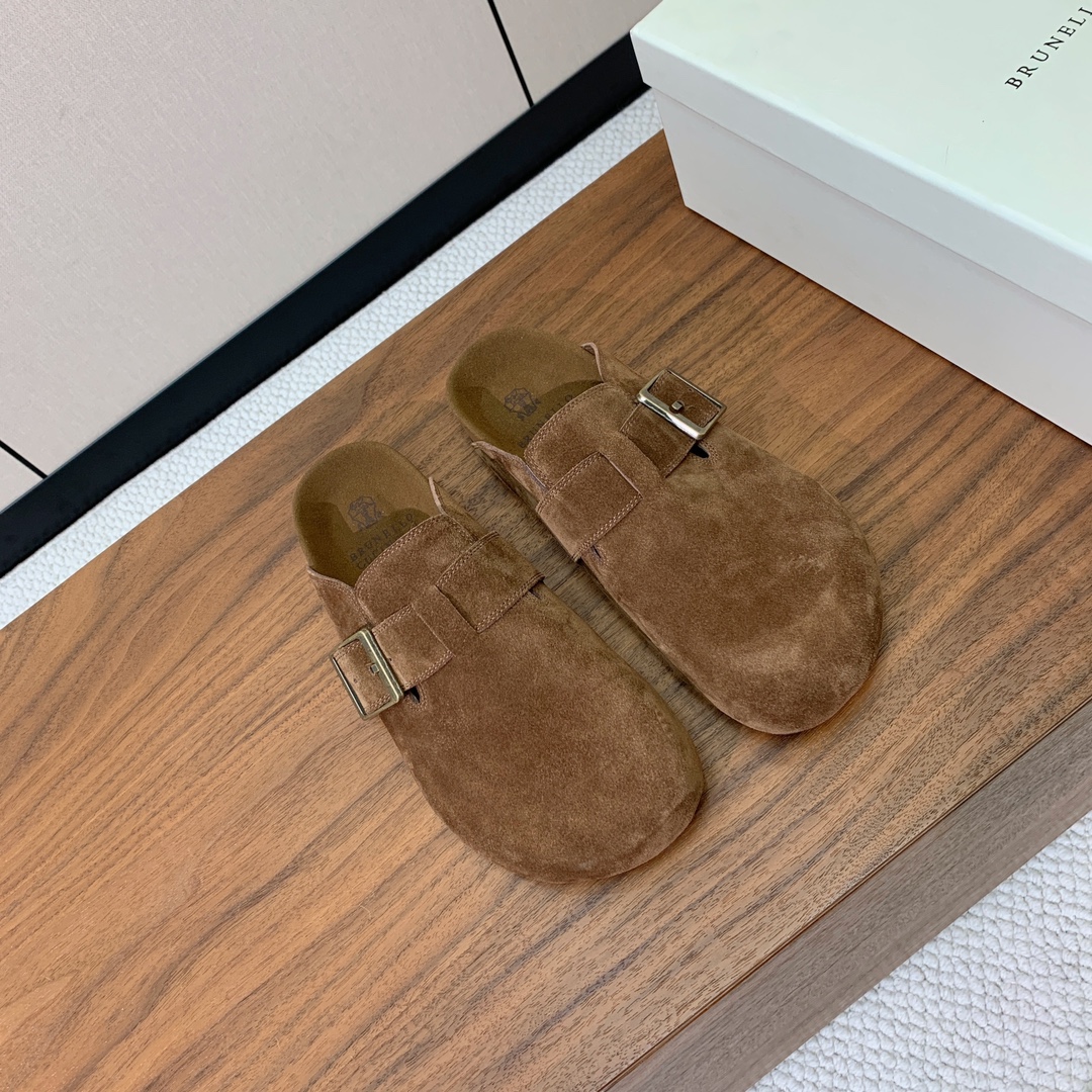 【BRUNELL* CUCINELL*】男款半包拖鞋。材质：进口环保牛绒、橡胶大底。
码数：38-45（