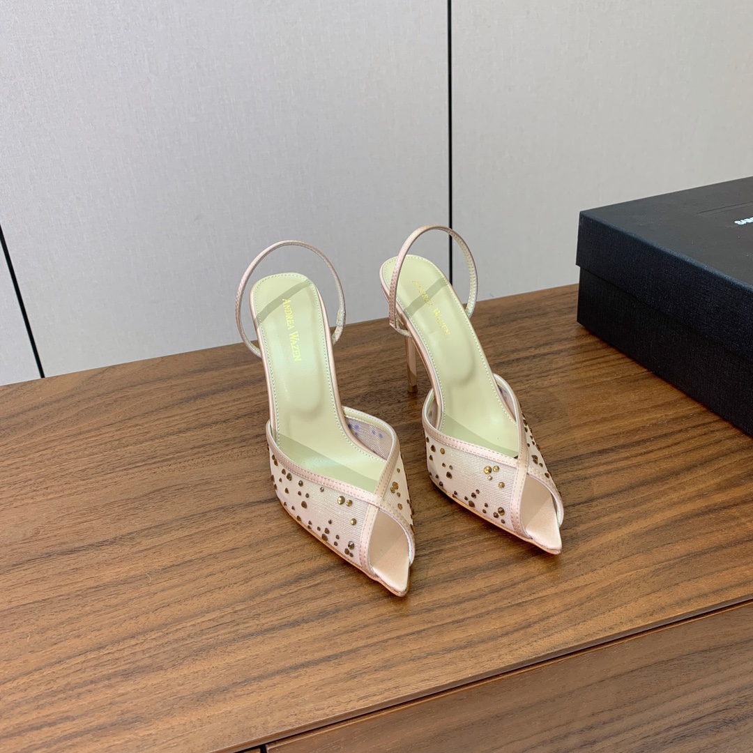 【Anderea Wazen】网钻凉鞋。非常的美，上脚无敌了。鞋面进口网面烫钻。羊皮垫脚。真皮大底，跟高