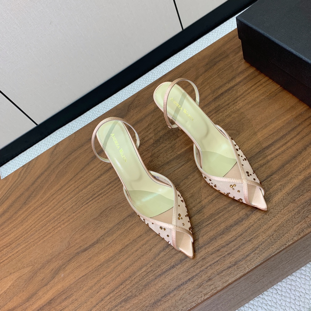 【Anderea Wazen】网钻凉鞋。非常的美，上脚无敌了。鞋面进口网面烫钻。羊皮垫脚。真皮大底，跟高